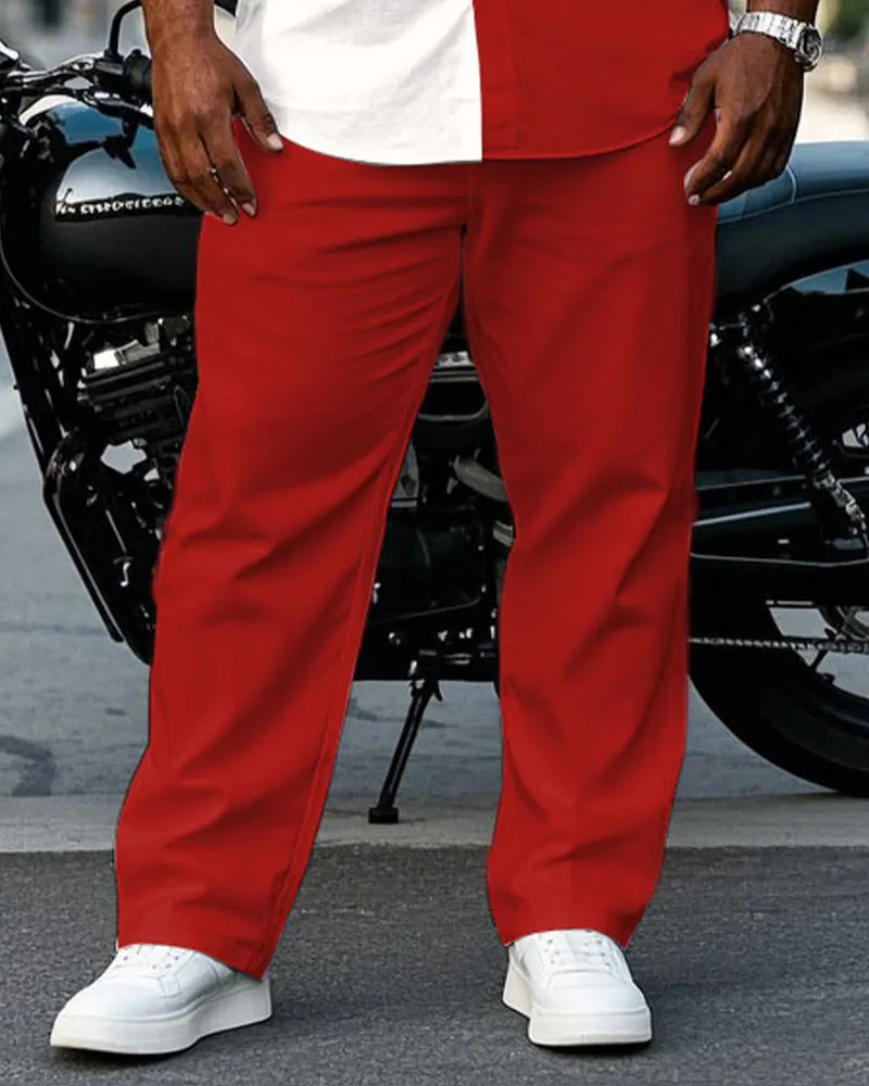 Men's Plus Size Red Color Matching Chest Pocket Short Sleeve Shirt Trousers Suit sold by Biggmans product image thumbnail 3