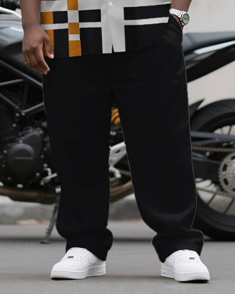 Men's Plus Size Simple Black And White Orange Color Matching Striped Printed Short Sleeve Shirt Trousers Suit sold by Biggmans product image thumbnail 3