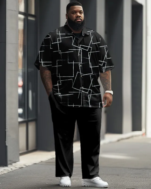 Men's Big & Tall Business Square Line Print Short Sleeve Shirt Set sold by Biggmans