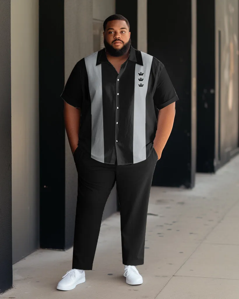 Men's Big & Tall Business Casual Sports Color Block Graphic Bowling Short Sleeve Shirt Pants Set sold by Biggmans