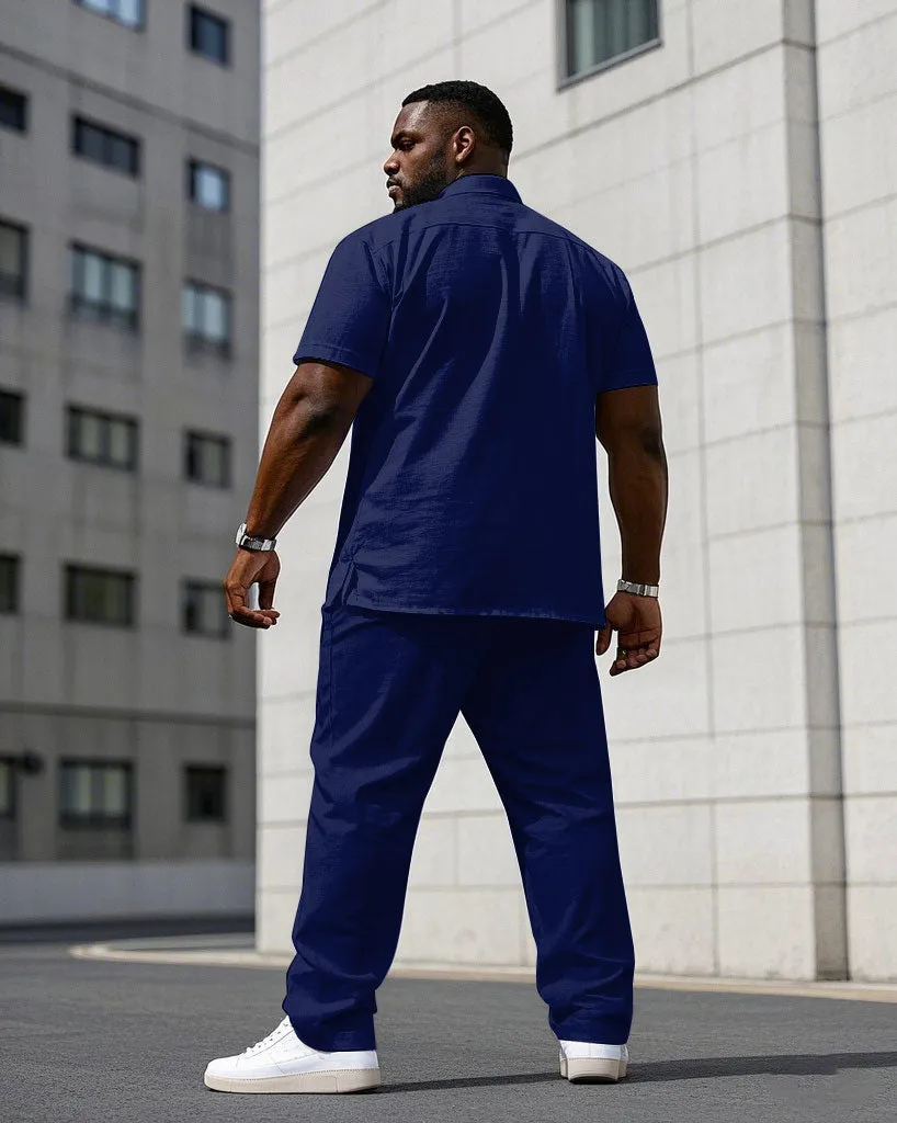 Men's Plus Size Business Sapphire Blue & Red Classic Color Stitching Short Sleeve Shirt Trousers Suit sold by Biggmans product image thumbnail 4