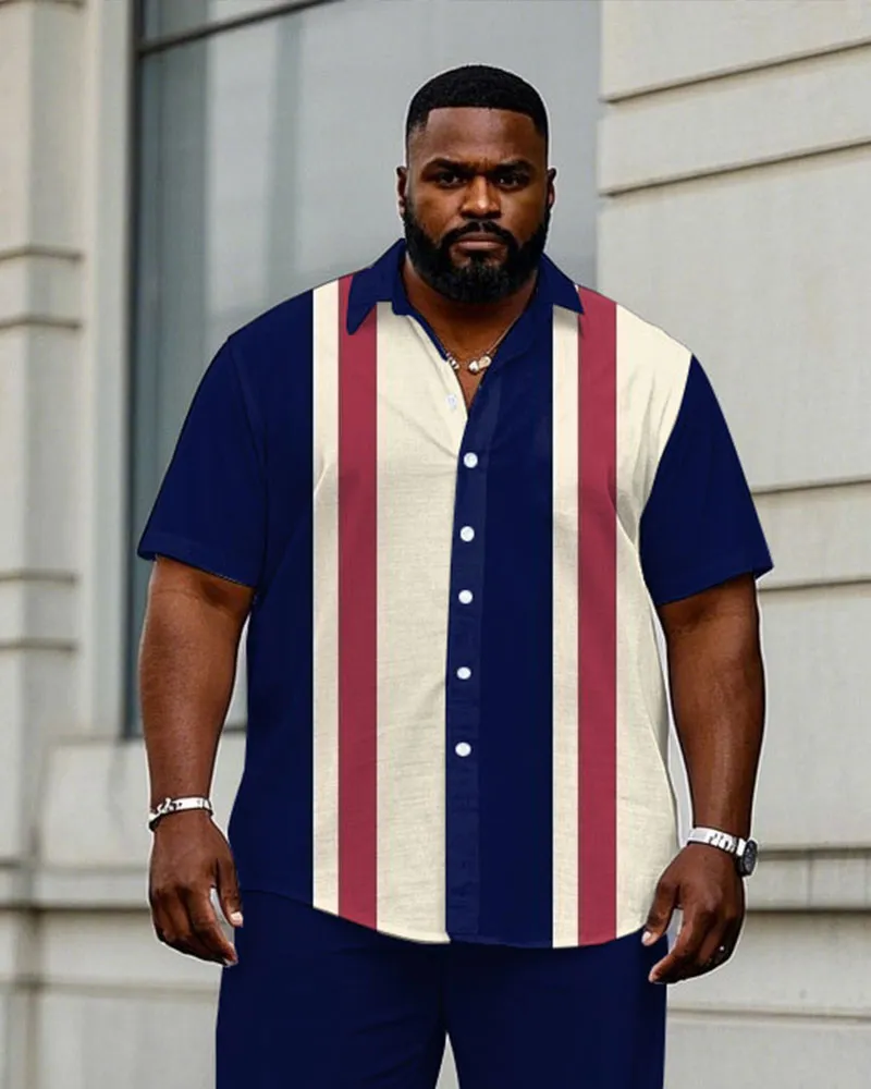 Men's Plus Size Business Sapphire Blue & Red Classic Color Stitching Short Sleeve Shirt Trousers Suit sold by Biggmans product image thumbnail 2