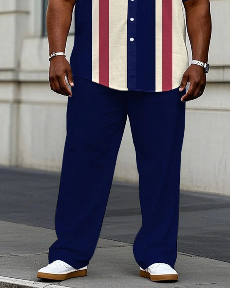 Men's Plus Size Business Sapphire Blue & Red Classic Color Stitching Short Sleeve Shirt Trousers Suit sold by Biggmans product image thumbnail 3