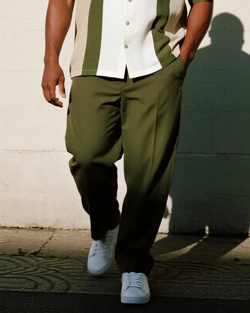 Big & Tall Men's Business Green Colorblock Striped Print Pocket Short Sleeve Shirt Pants Suit sold by Biggmans product image thumbnail 3