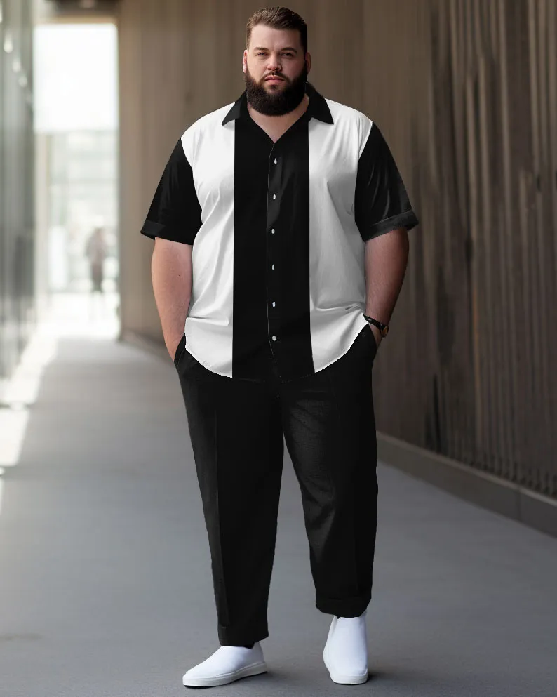 Men's Big & Tall Simple Black And White Stripe Print Short Sleeve Shirt Set sold by Biggmans