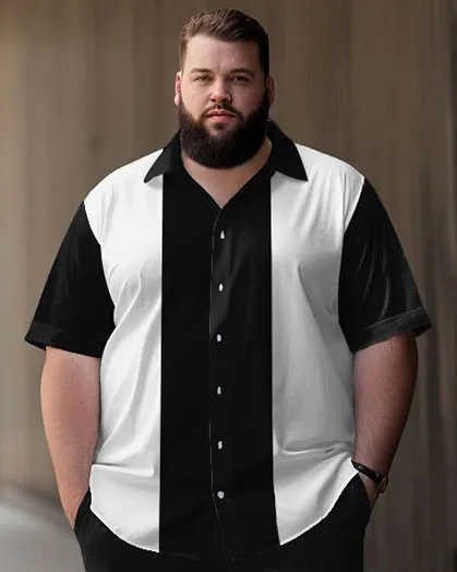 Men's Big & Tall Simple Black And White Stripe Print Short Sleeve Shirt Set sold by Biggmans product image thumbnail 2