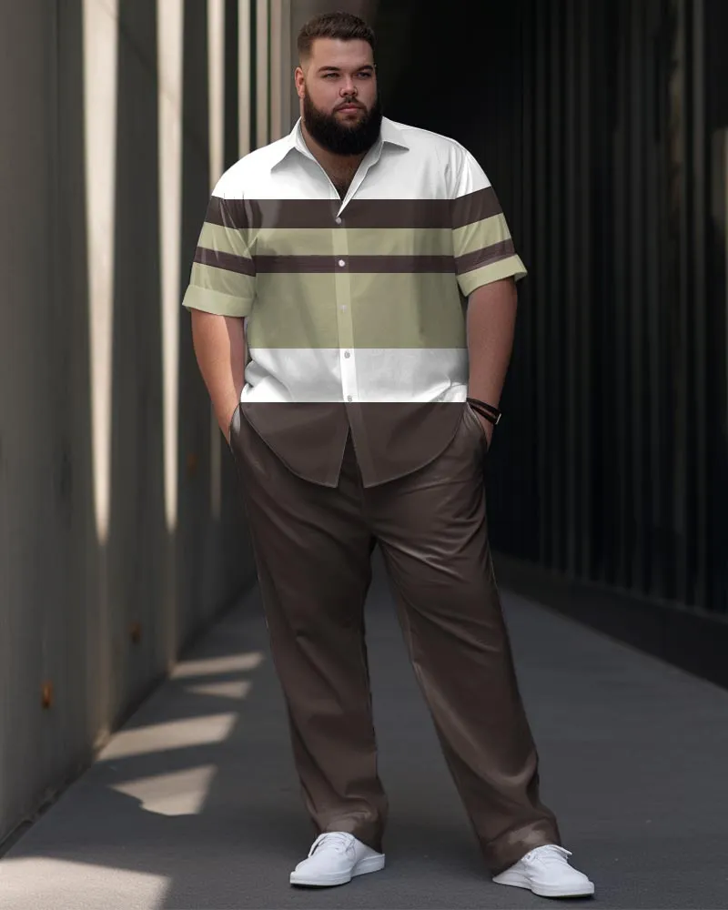 Men's Big & Tall Business Simple Color Matching Thick Line Short Sleeve Shirt Trousers Set sold by Biggmans