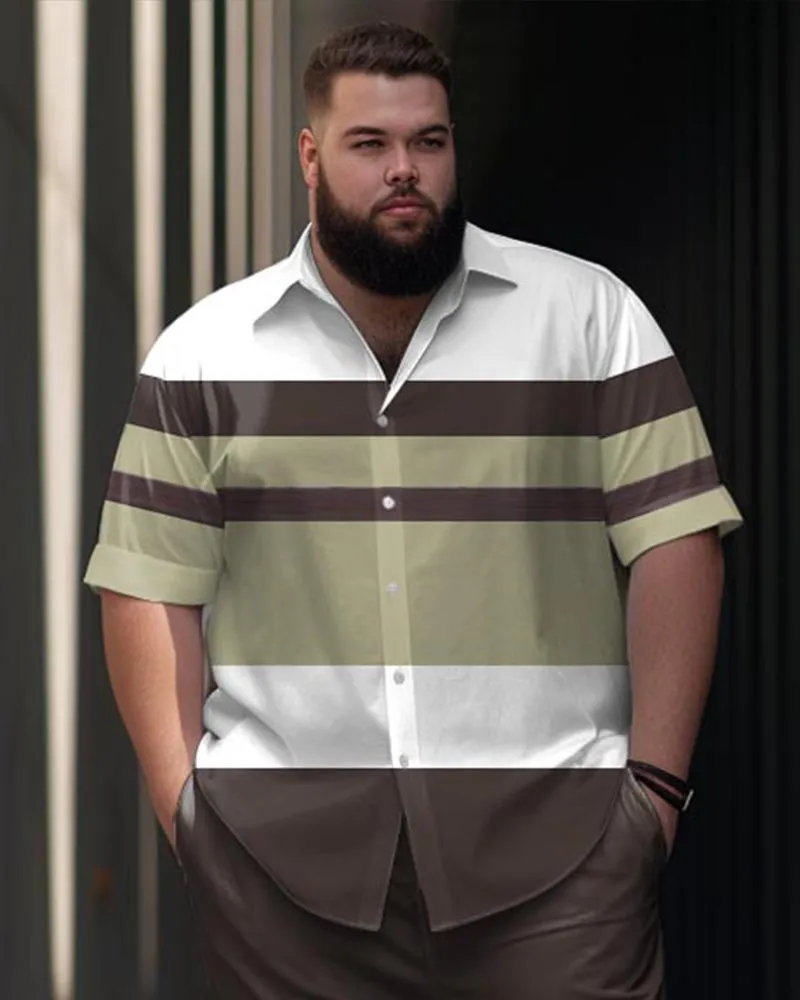 Men's Big & Tall Business Simple Color Matching Thick Line Short Sleeve Shirt Trousers Set sold by Biggmans product image thumbnail 2