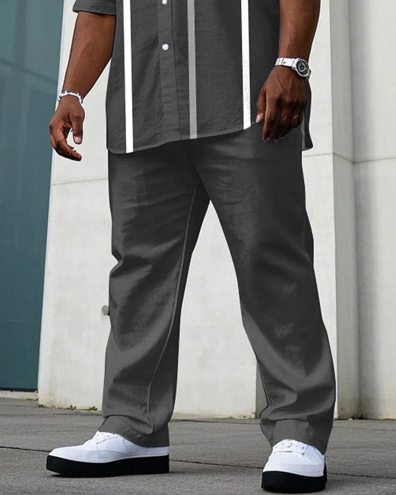 Men's Plus Size Business Casual Gray Striped Short Sleeve Shirt Trousers Suit sold by Biggmans product image thumbnail 3