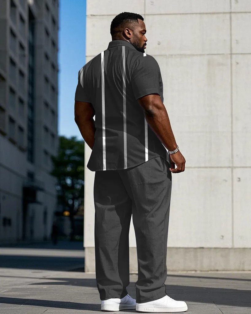 Men's Plus Size Business Casual Gray Striped Short Sleeve Shirt Trousers Suit sold by Biggmans product image thumbnail 4