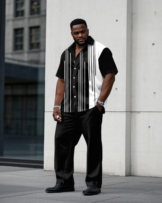 Men's Plus Size Black Star Short Sleeve Shirt Trousers Suit sold by Biggmans