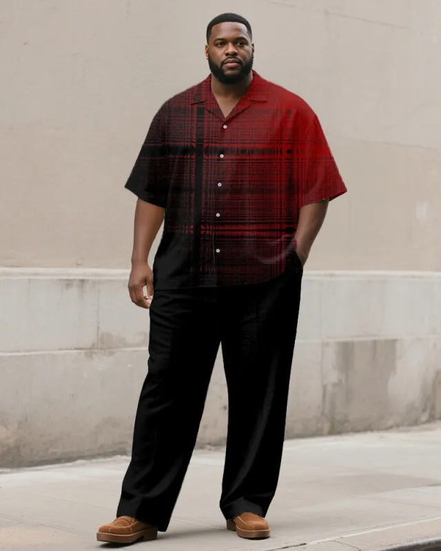 Men's Plus Size Black And Red Check Line Print Short Sleeve Shirt Trousers Suit sold by Biggmans