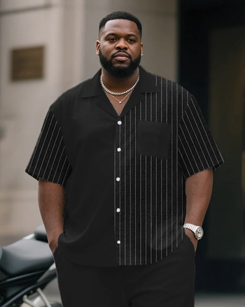 Men's Plus Size Simple Black Stripe Patchwork Printing Pocket Short Sleeve Shirt Trousers Suit sold by Biggmans product image thumbnail 2