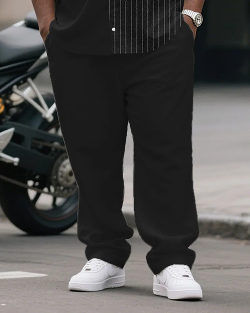Men's Plus Size Simple Black Stripe Patchwork Printing Pocket Short Sleeve Shirt Trousers Suit sold by Biggmans product image thumbnail 3