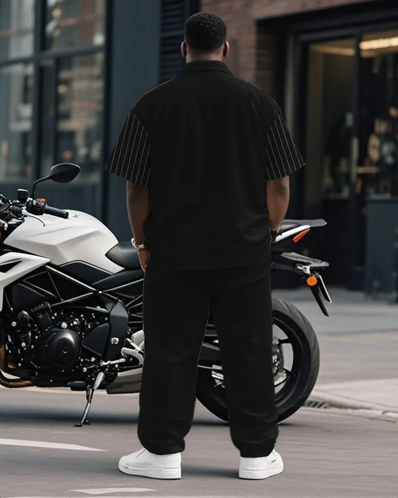 Men's Plus Size Simple Black Stripe Patchwork Printing Pocket Short Sleeve Shirt Trousers Suit sold by Biggmans product image thumbnail 4