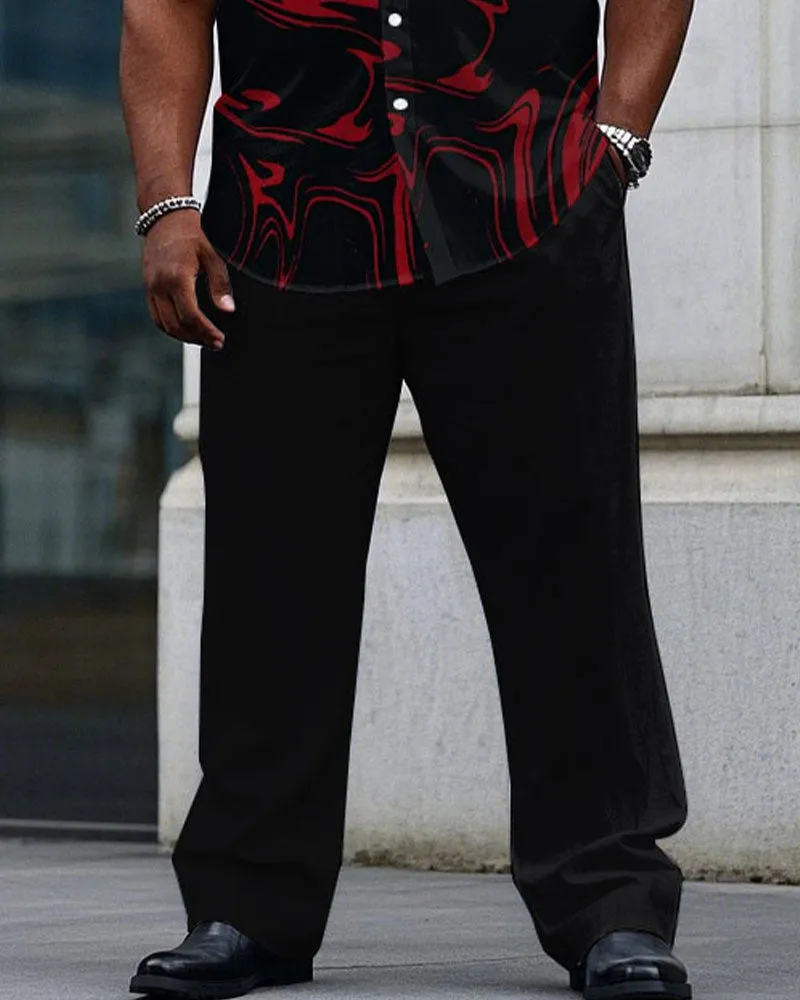 Men's Plus Size Black & Red Magma Print Daily Casual Short Sleeve Shirt Trousers Suit sold by Biggmans product image thumbnail 3
