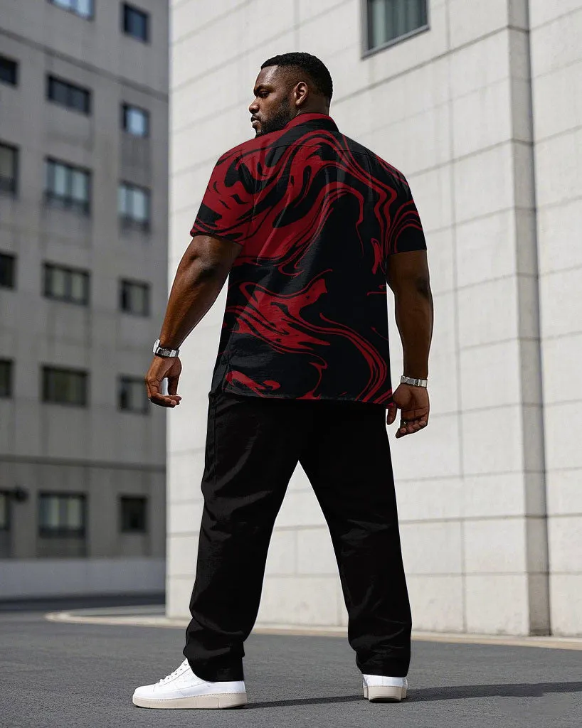 Men's Plus Size Black & Red Magma Print Daily Casual Short Sleeve Shirt Trousers Suit sold by Biggmans product image thumbnail 4