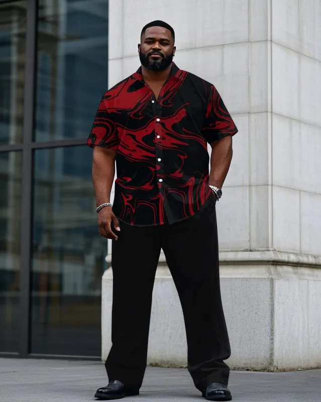 Men's Plus Size Black & Red Magma Print Daily Casual Short Sleeve Shirt Trousers Suit sold by Biggmans