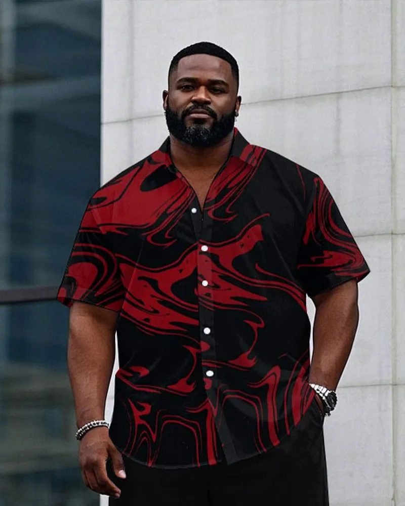 Men's Plus Size Black & Red Magma Print Daily Casual Short Sleeve Shirt Trousers Suit sold by Biggmans product image thumbnail 2