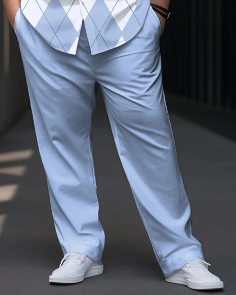 Men's Big and Tall Business Simple Classic Diamond Check Short Sleeve Shirt Trousers Set sold by Biggmans product image thumbnail 3