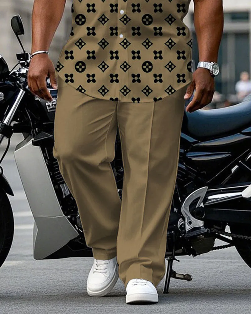 Men's Plus Size Khaki Big Brand Pattern Printed Short-sleeved Shirt Trousers Suit sold by Biggmans product image thumbnail 3