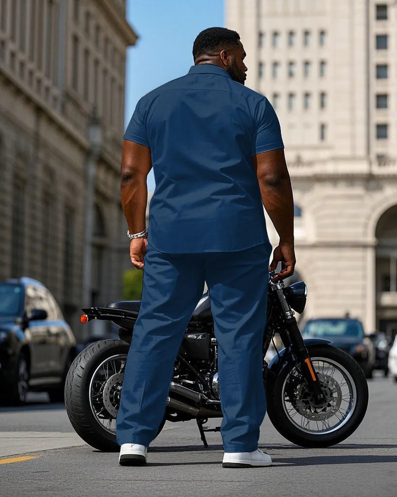 Men's Plus Size Fashion Blue & Yellow Simple Short Sleeve Shirt Pants Suit sold by Biggmans product image thumbnail 4