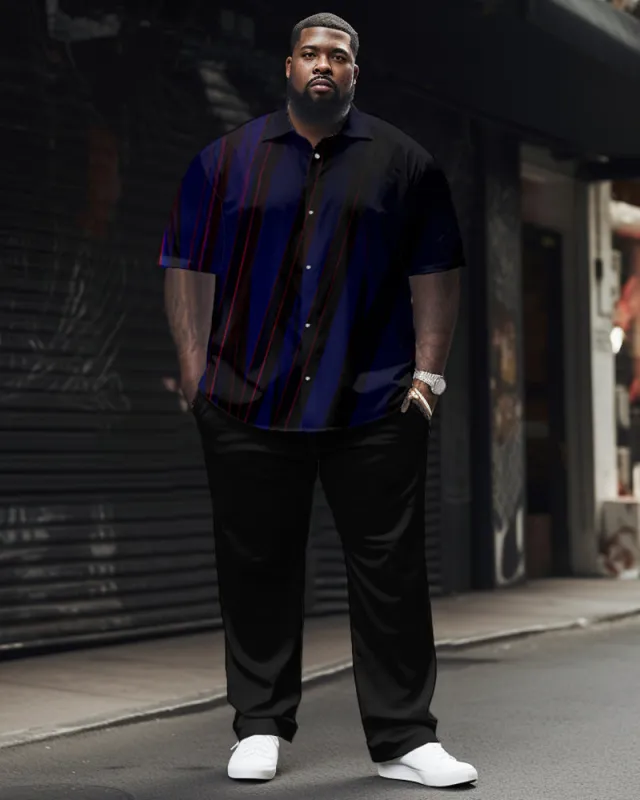 Gradient Stripe Pattern Large Size Classic Printed Men's Short Sleeve Pants Set sold by Biggmans