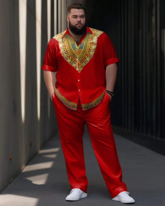 Men's Plus Size Retro Pattern Short Sleeve Walking Set sold by Biggmans