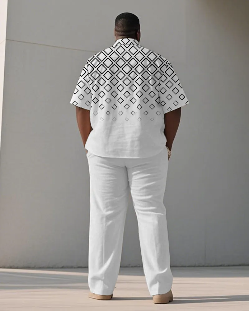 Men's Plus Size Simple Gradient Diamond Print Short Sleeve Shirt Trousers Suit sold by Biggmans product image thumbnail 4