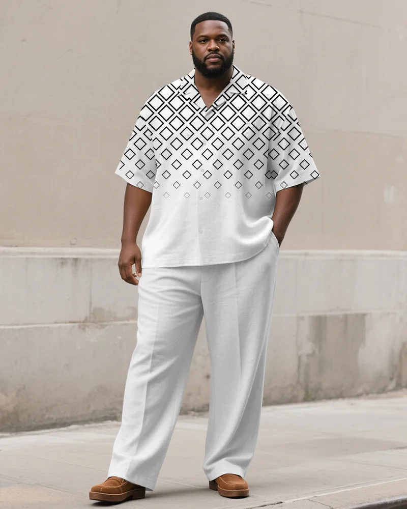 Men's Plus Size Simple Gradient Diamond Print Short Sleeve Shirt Trousers Suit sold by Biggmans