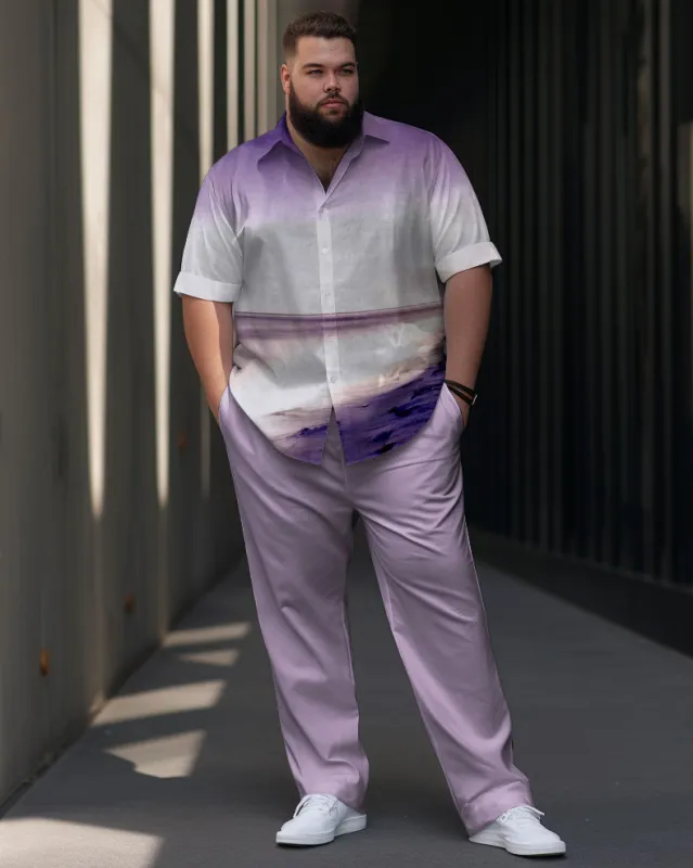 Men's Large Size Gradient Pattern Short Sleeve Shirt Shorts Set sold by Biggmans
