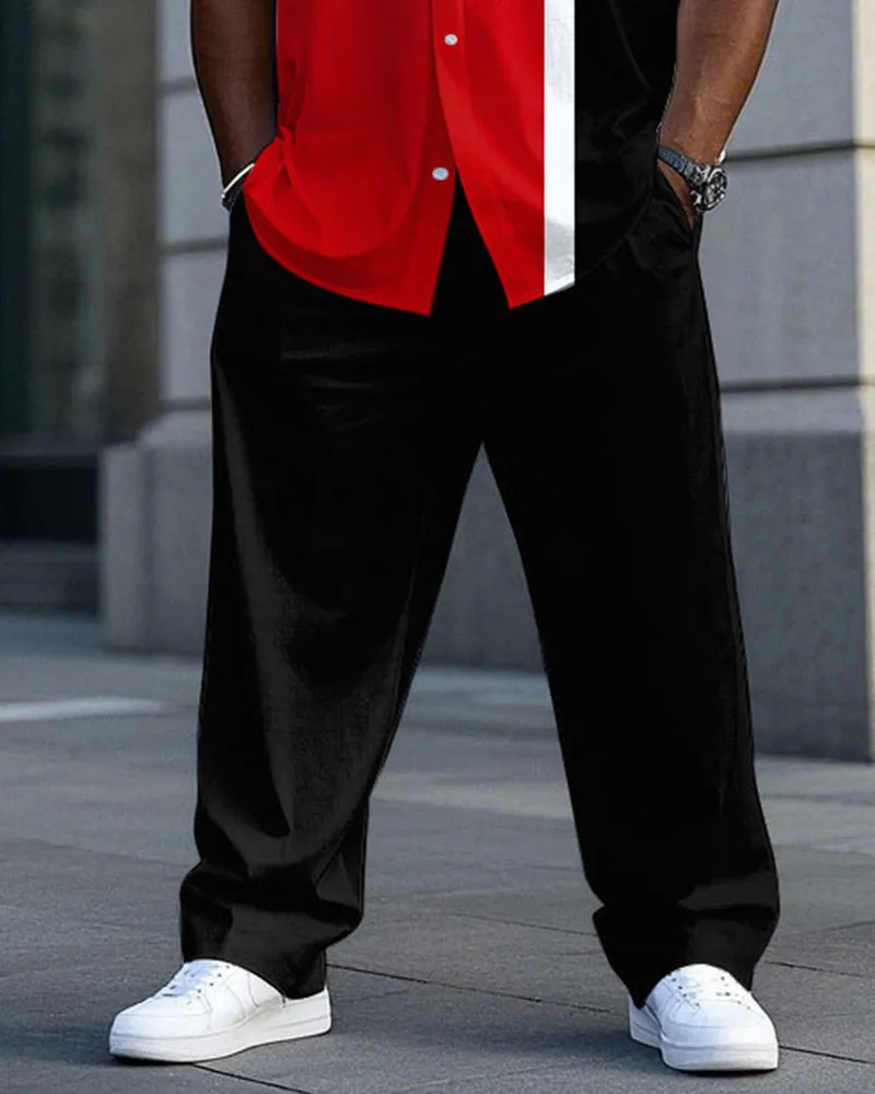 Men's Plus Size Black & Red * White Simple Color Block Daily Casual Short Sleeve Shirt Trousers Suit sold by Biggmans product image thumbnail 3
