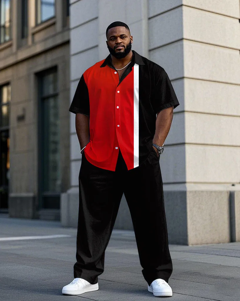 Men's Plus Size Black & Red * White Simple Color Block Daily Casual Short Sleeve Shirt Trousers Suit sold by Biggmans