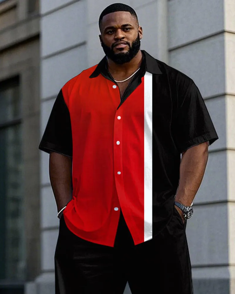 Men's Plus Size Black & Red * White Simple Color Block Daily Casual Short Sleeve Shirt Trousers Suit sold by Biggmans product image thumbnail 2