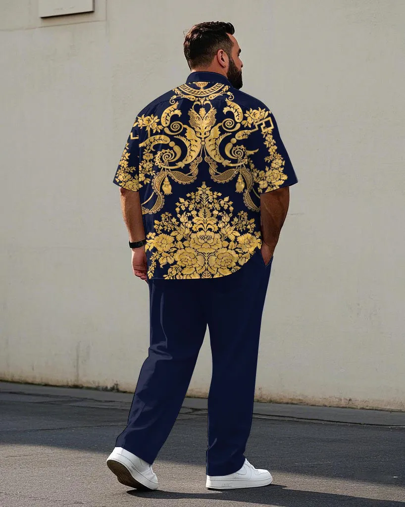 Vintage Dark Royal Blue Court Pattern Shirt Trousers Suit Men's Plus Size sold by Biggmans product image thumbnail 4