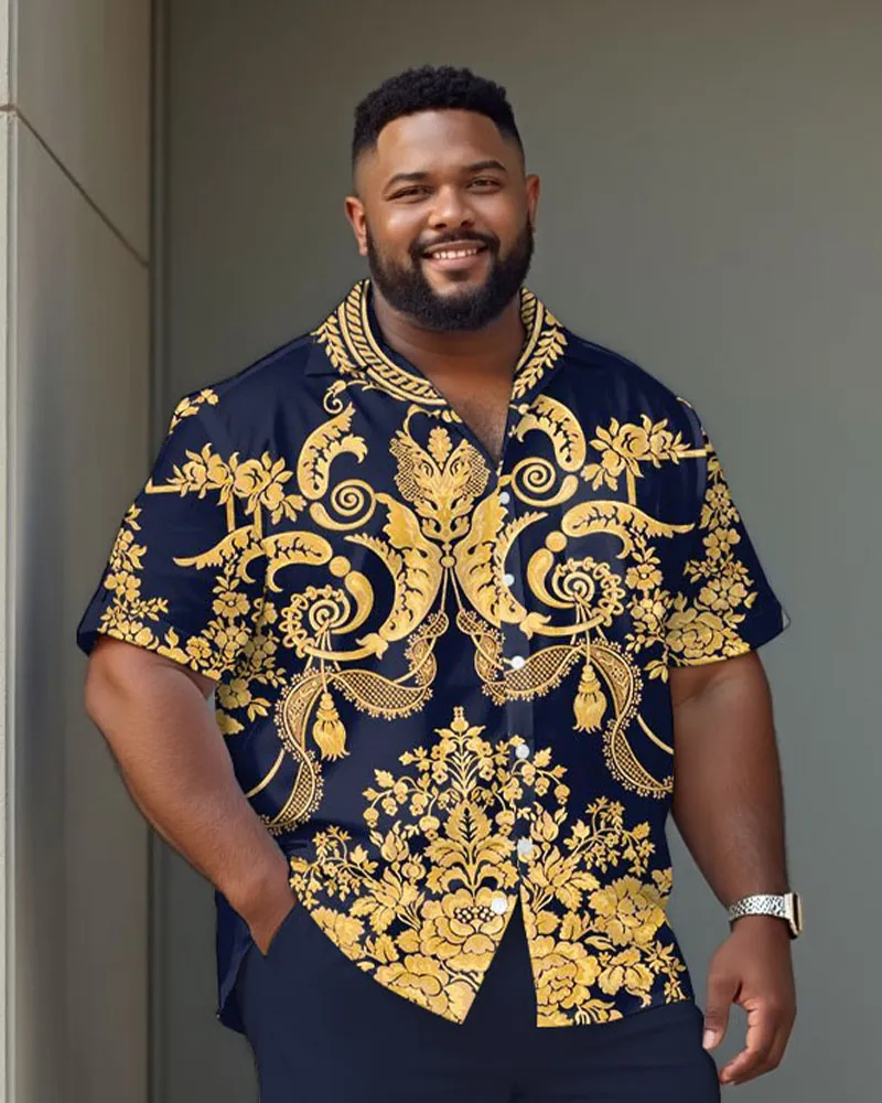 Vintage Dark Royal Blue Court Pattern Shirt Trousers Suit Men's Plus Size sold by Biggmans product image thumbnail 2