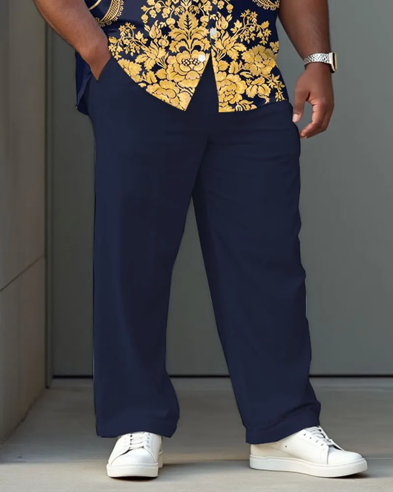 Vintage Dark Royal Blue Court Pattern Shirt Trousers Suit Men's Plus Size sold by Biggmans product image thumbnail 3