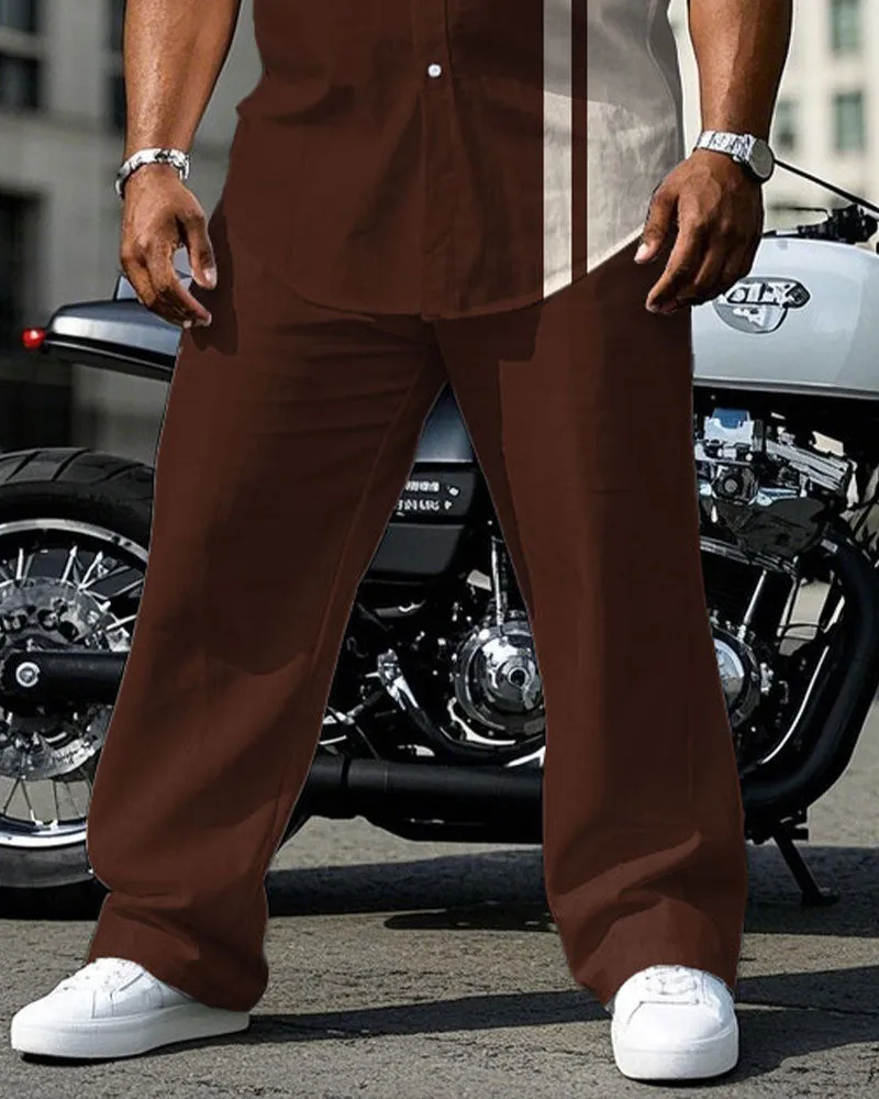 Men's Plus Size Red Brown & Apricot Colorblock Short Sleeve Shirt Pants Suit sold by Biggmans product image thumbnail 3