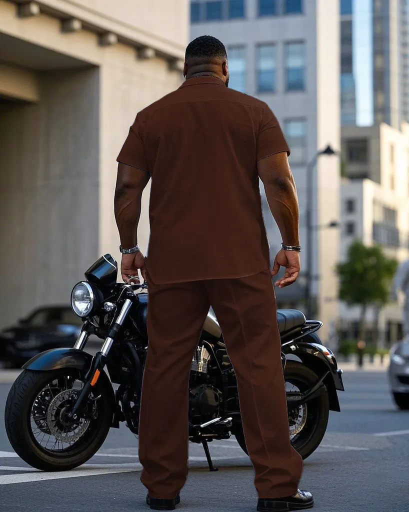 Men's Plus Size Red Brown & Apricot Colorblock Short Sleeve Shirt Pants Suit sold by Biggmans product image thumbnail 4