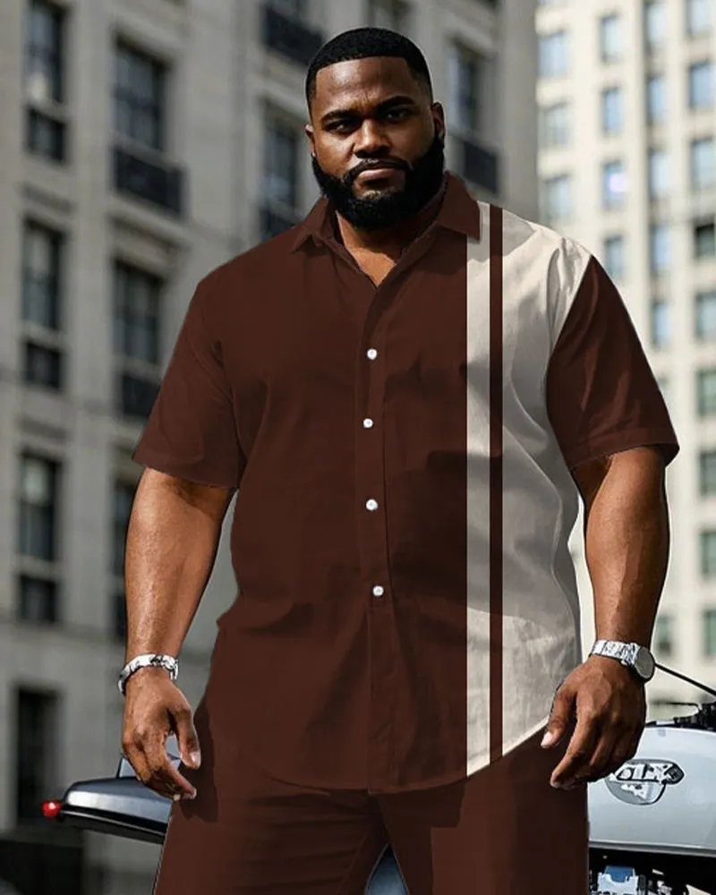 Men's Plus Size Red Brown & Apricot Colorblock Short Sleeve Shirt Pants Suit sold by Biggmans product image thumbnail 2