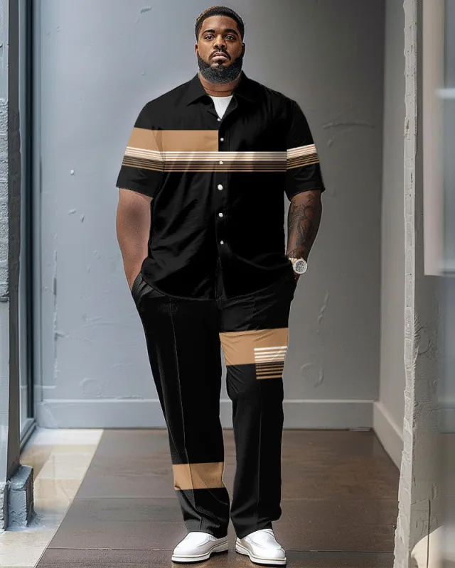 Striped Color Contrast Large Size Classic Printed Men's Short Sleeve Pants Set made by Biggmans