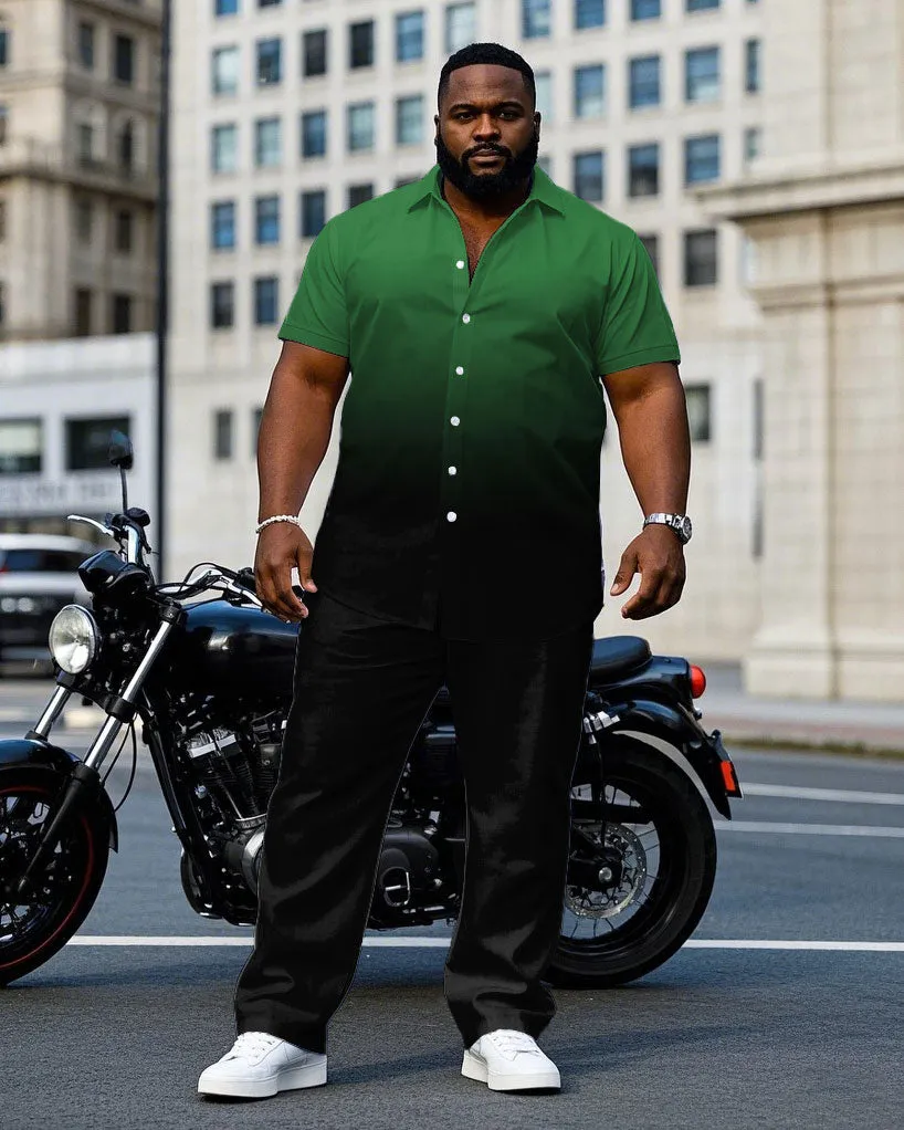 Men's Plus Size Black & Green Gradient Short Sleeve Shirt Trousers Suit sold by Biggmans