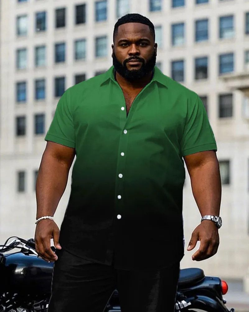Men's Plus Size Black & Green Gradient Short Sleeve Shirt Trousers Suit sold by Biggmans product image thumbnail 2