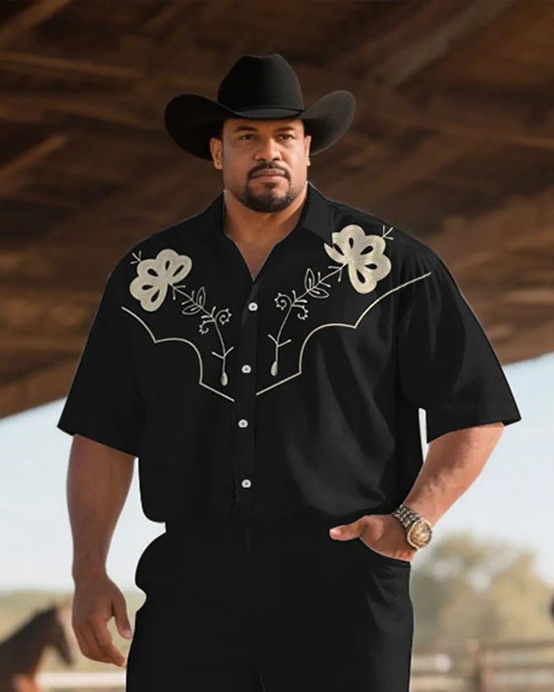 Western Denim-Men's Plus Size Simple Black Short Sleeve Shirt Pants Suit sold by Biggmans product image thumbnail 2