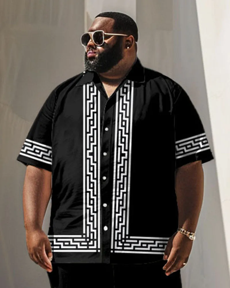 Men's Big and Tall Business Simple Greek Key Geometric Print Short Sleeve Shirt Set sold by Biggmans product image thumbnail 2