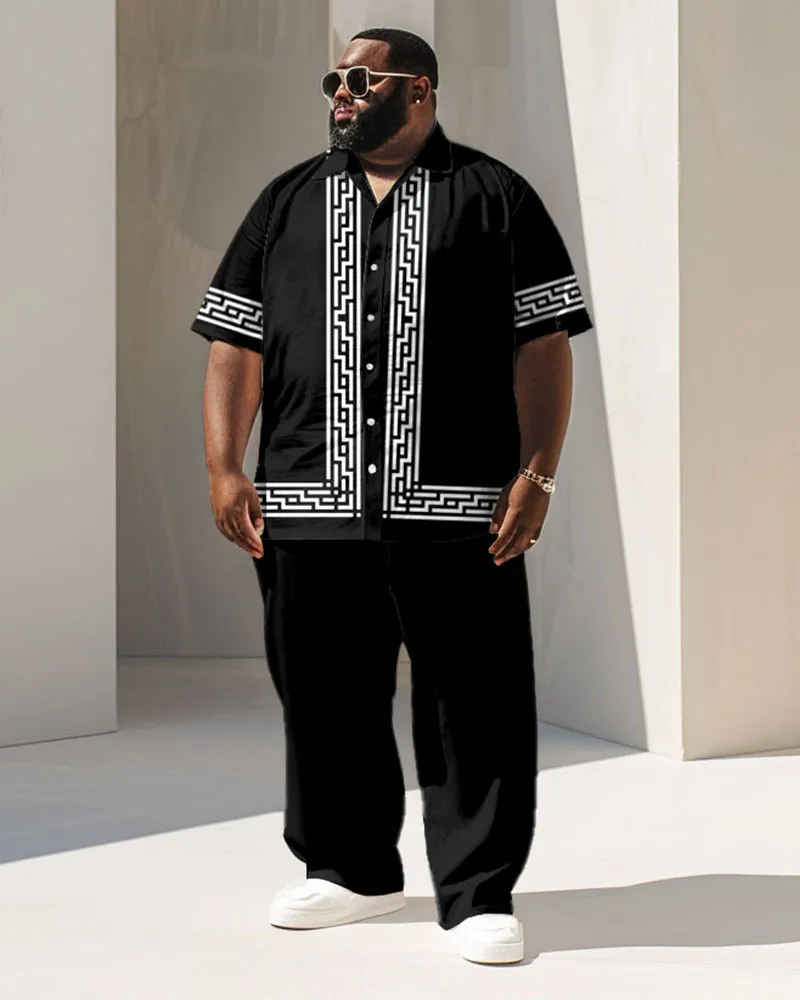 Men's Big and Tall Business Simple Greek Key Geometric Print Short Sleeve Shirt Set sold by Biggmans