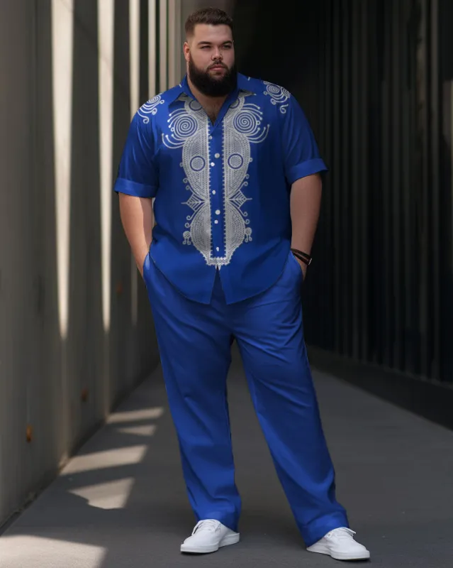 Men's Plus Size Gradient Retro Ethnic Short Sleeve Walking Set sold by Biggmans