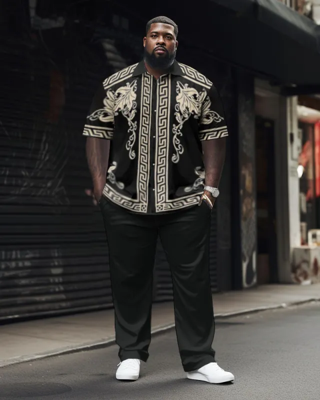 Men's Plus Size Elegant Classic Geometric Short Sleeve Shirt Pants Set sold by Biggmans