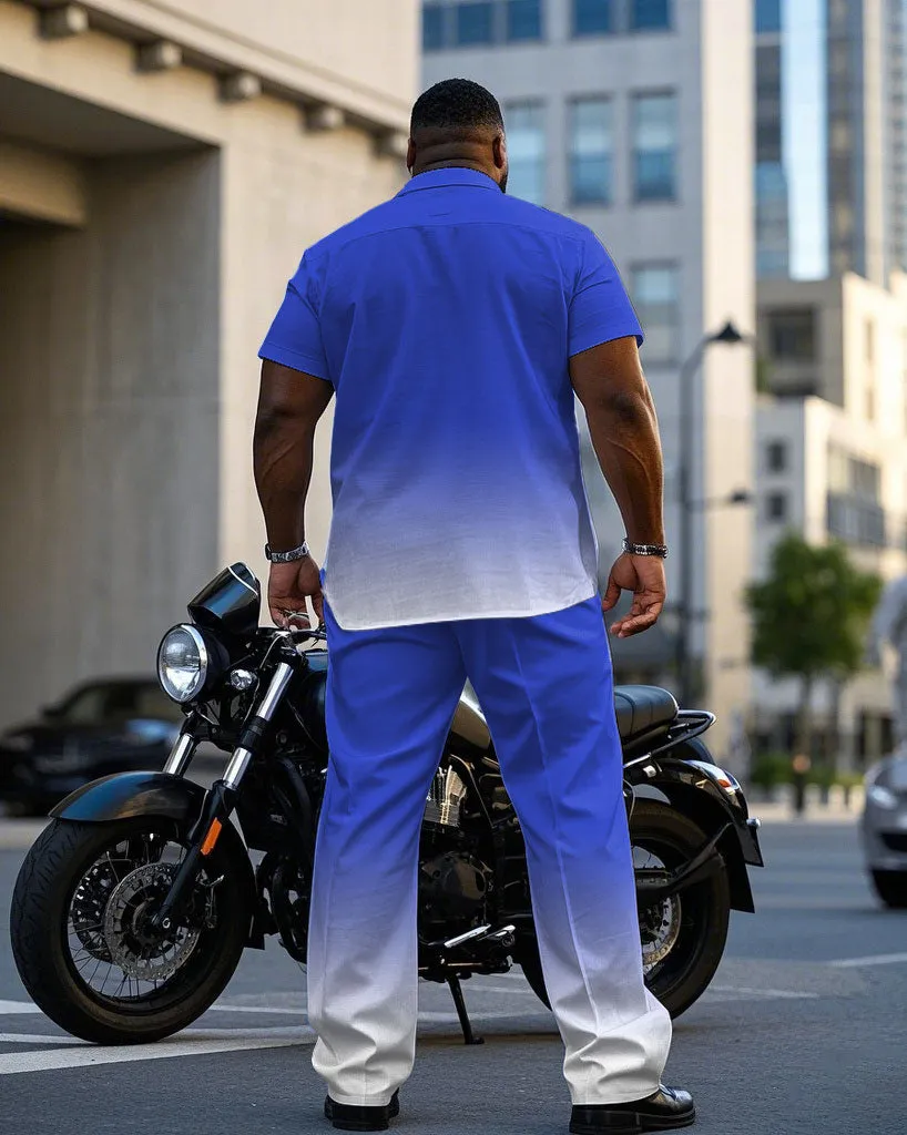 Men's Plus Size Simple Blue Gradient Short Sleeve Shirt Trousers Suit sold by Biggmans product image thumbnail 4