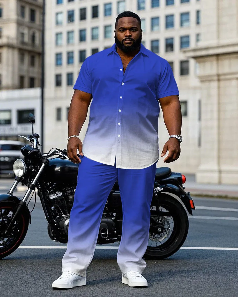 Men's Plus Size Simple Blue Gradient Short Sleeve Shirt Trousers Suit sold by Biggmans